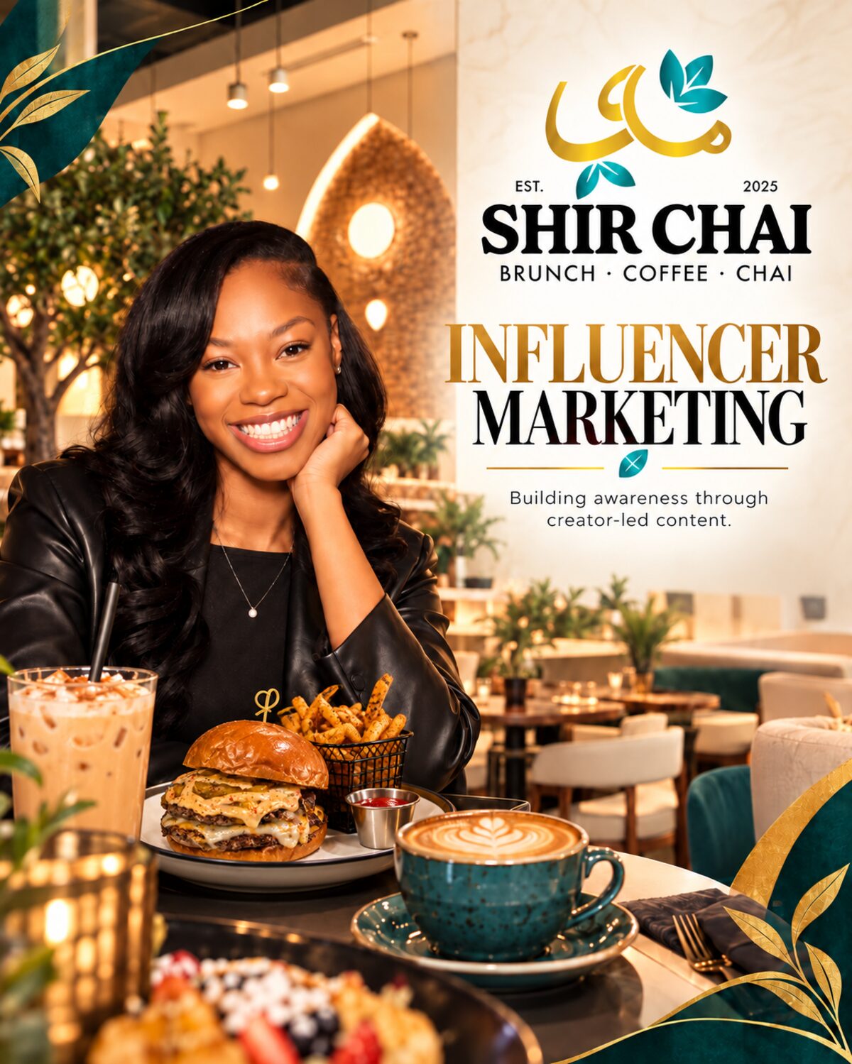Shir Chai influencer marketing campaign visual, creator at brunch table